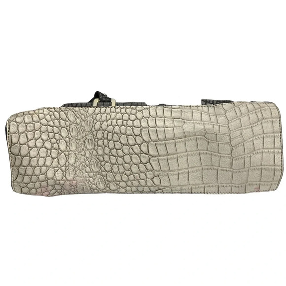 Guess Rhonda Croc Tote Bag Laptop Work Bag Ivory Gray And Mustard - Picture 10 of 10